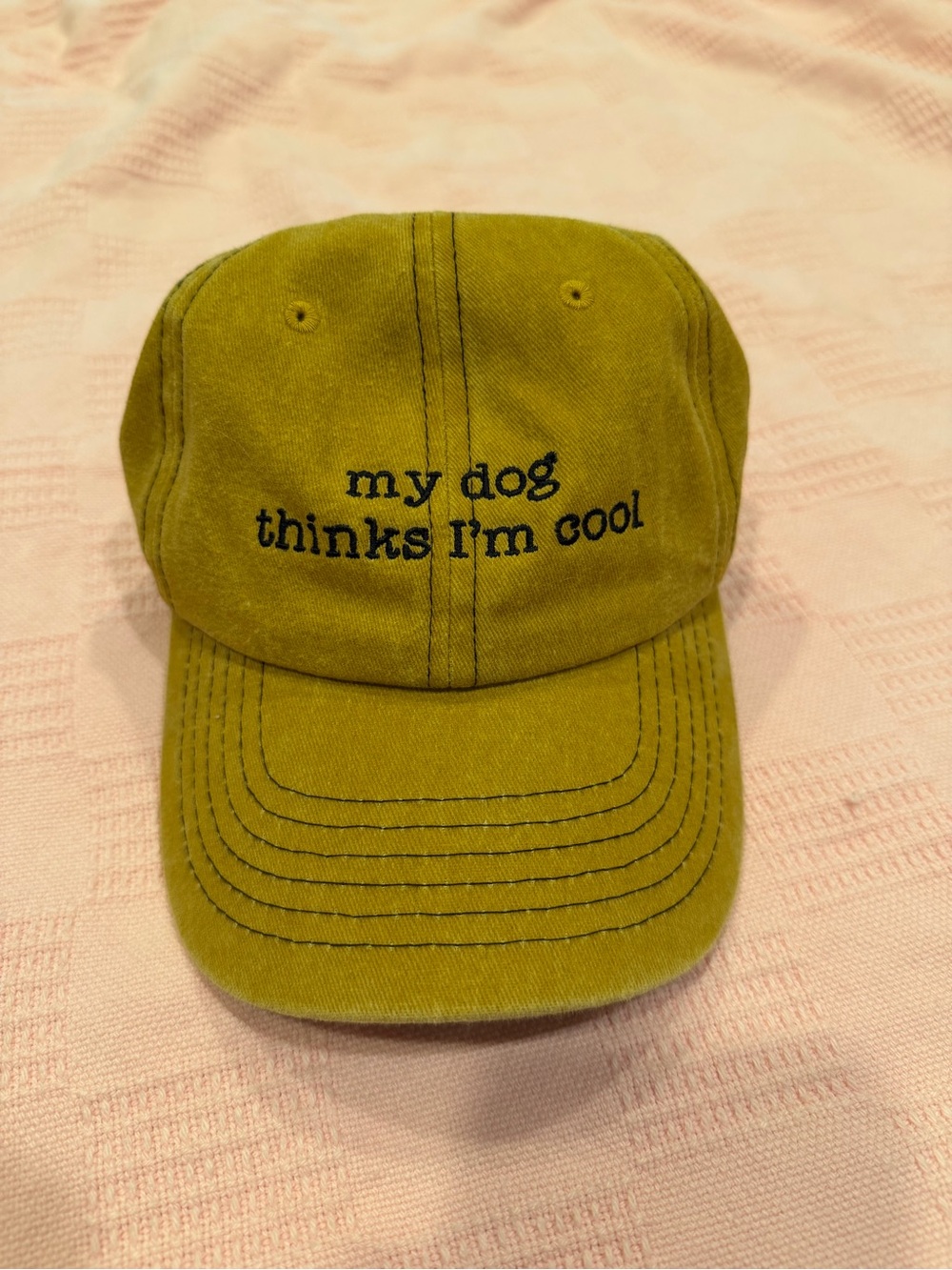 Mustard yellow "my dog thinks I'm cool" Baseball Cap